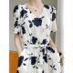 2024 new summer acetate satin V-neck short-sleeved dress for women French high-end temperament belt to slim waist