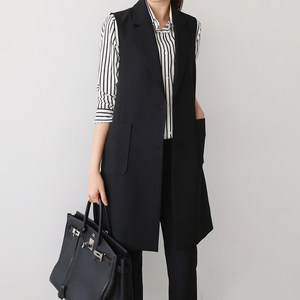 Sleeveless suits long vest female vest jacket spring and autumn new slim large -size rhinnable shoulder workers