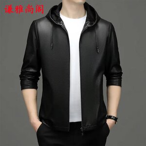 
Men's plus velvet thickened leather jacket men's large size spring and autumn middle-aged and young hooded business casual leather jacket men's clothing