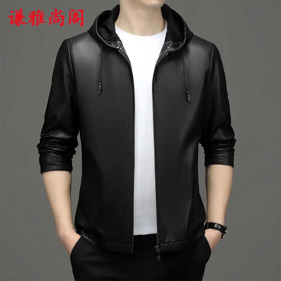 
Men's plus velvet thickened leather jacket men's large size spring and autumn middle-aged and young hooded business casual leather jacket men's clothing