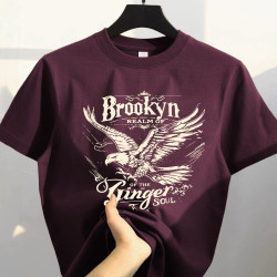 Foreign Trade Clearance~ Withdrawn Items, Bargain Deal, Cool Eagle Print Short-Sleeve T-Shirt, Loose American Street Style, Pure Cotton Crew Neck Top