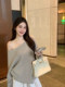 
Lazy off-shoulder long-sleeved sweater T-shirt for women in summer brown sweater loose and versatile gentle temperament off-shoulder top