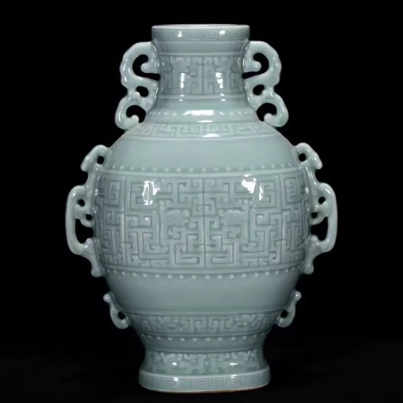 清乾隆年天青釉雕刻扁瓶古董古玩古瓷器-Taobao Vietnam