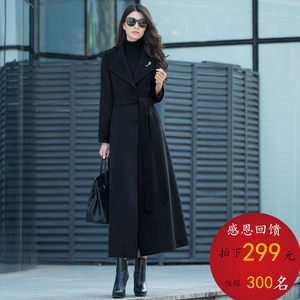 Cashmere coat women's long over -knee slim Korean version 2022 new products autumn and winter thick black wool coat

