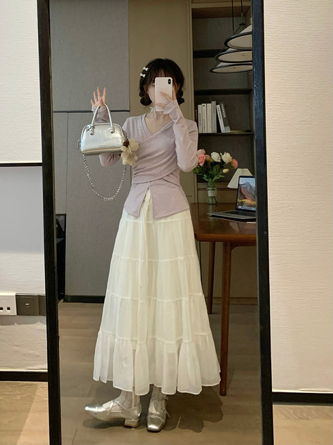 Sweet Momo Spring new style cross-design purple gentle style slim design t-shirt top for women
