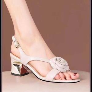 
Real soft leather new summer thick heel medium heel sandals for women summer all-match soft sole fashion mom shoes