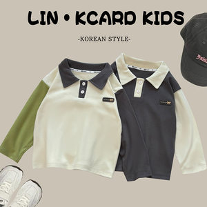 
New style bottoming shirt for men and women children's long-sleeved shirt-polo shirt single-piece lapel top German velvet trendy spring and autumn children's clothes