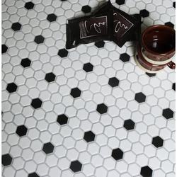 Small Hexagonal Ceramic Mosaic Tiles in Black and White, Modern Minimalist Style for Restaurant and Shop Flooring, Matte Non-Slip Background Wall