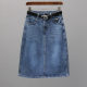 Spring and summer denim skirt for women 2025 new high-waist elastic slimming mid-length side slit A-line skirt versatile skirt