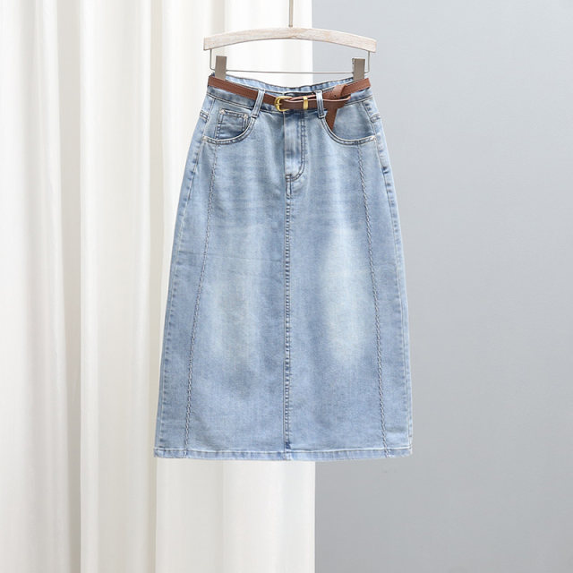 
Summer mid-length denim skirt for women 2025 loose slimming back slit skirt fashionable and versatile casual A-line skirt