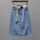 2025 spring and summer mid-length denim skirt for women European products, single-breasted front slit skirt, trendy slim skirt
