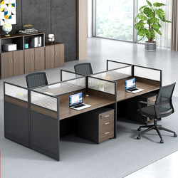 Workstation Desk for Finance Staff, Partitioned Cubicle, Simple Modern Design, 6 Staff Desks, 4-Person Desk