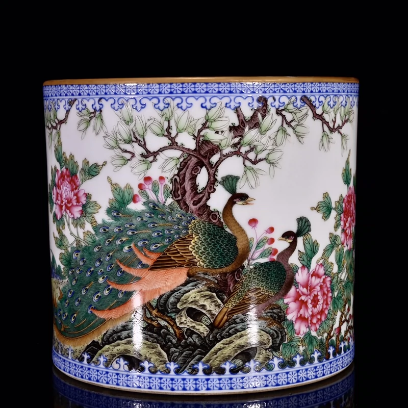 清雍正珐琅彩孔雀牡丹花卉纹笔筒摆件古董古玩古瓷器收藏-Taobao Malaysia