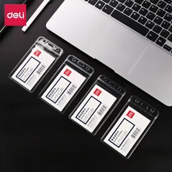 Deli 5759 Student Id Card Holder Work Badge Double-Sided Transparent Plastic Name Tag Office Supplies Factory Badge Holder Wholesale
