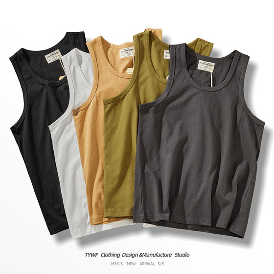 Heavy 230g Cotton Workers Vest Men's Summer Fitness Sports Crypse Shoulder Pure Color Simple Sweat Vestal T -shirt