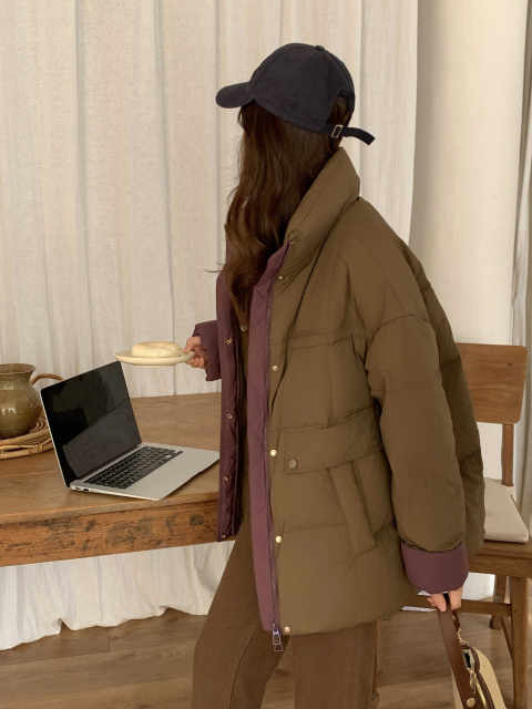 90 White Goosevelt 2024 off-season thickened down jacket for women's casual Korean version loose warm large size goosevelt jacket jacket