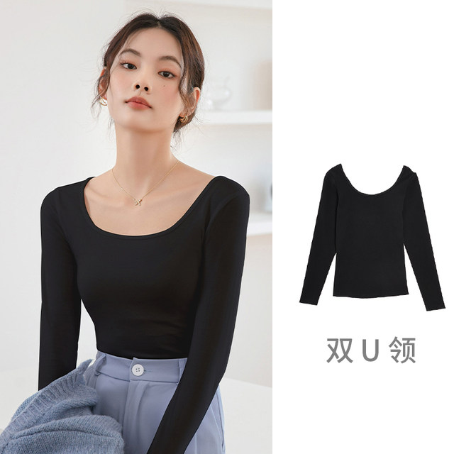 Black round neck long -sleeved T -shirt bottoming shirt female 2024 new ...