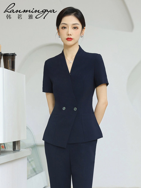 Han Mingya professional suit suit women's 2025 summer thin short-sleeved suit sales office front desk reception work clothes