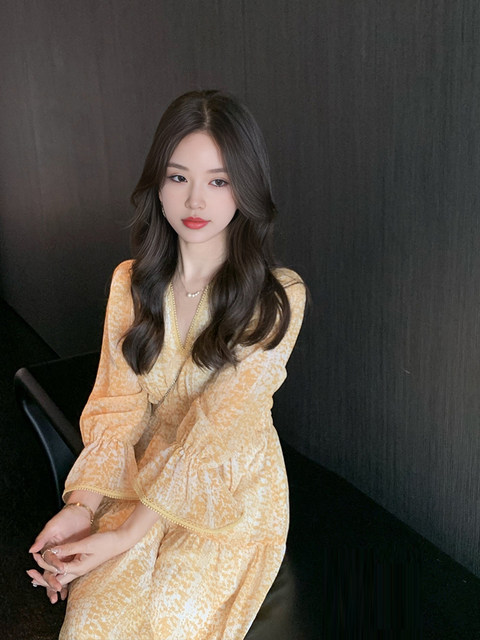 2024 Summer Korean V -neck Spring Spring Flower Dress Women's Long ...