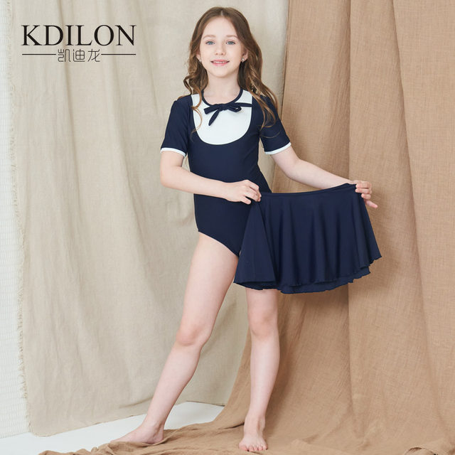 Kaidelong Half -sleeved Children's Swimming Swimwear Girls Sunscreen Fashion Zip Spinfle Cute Small and Small Children's Triangle Swimsuit
