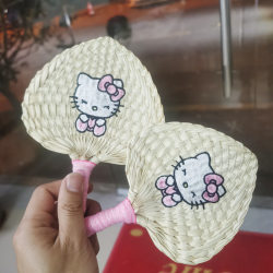 Summer Mini Handmade Sunflower Straw Fan, Baby Hand-Held Fan, Zong Leaf Printed Banana Fan, Cattail Fan with Embroidered Logo