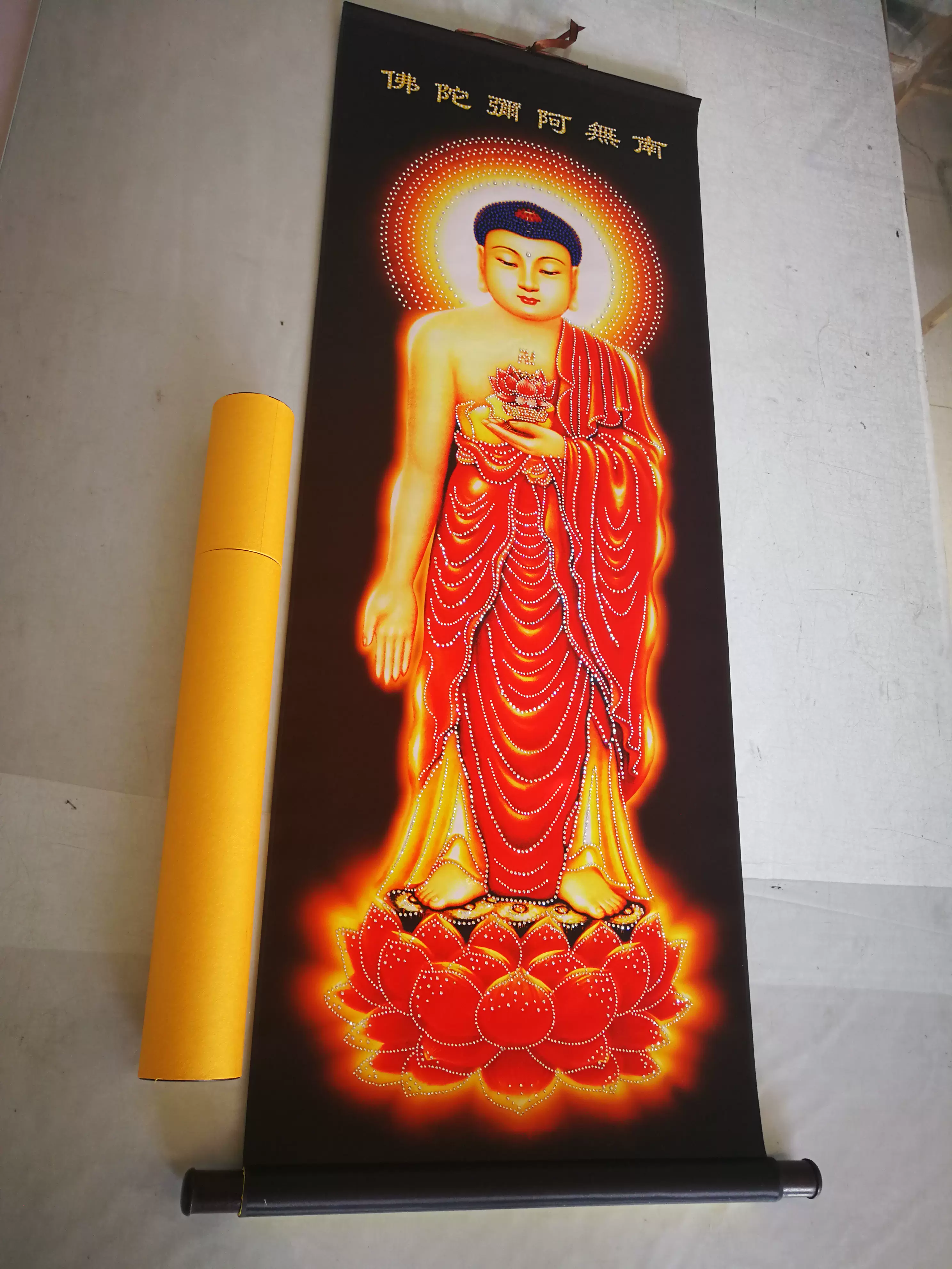 鑲鑽南無阿彌陀佛佛像掛畫貼鑽西方三聖畫像鑲鑽居家供奉圖卷軸畫