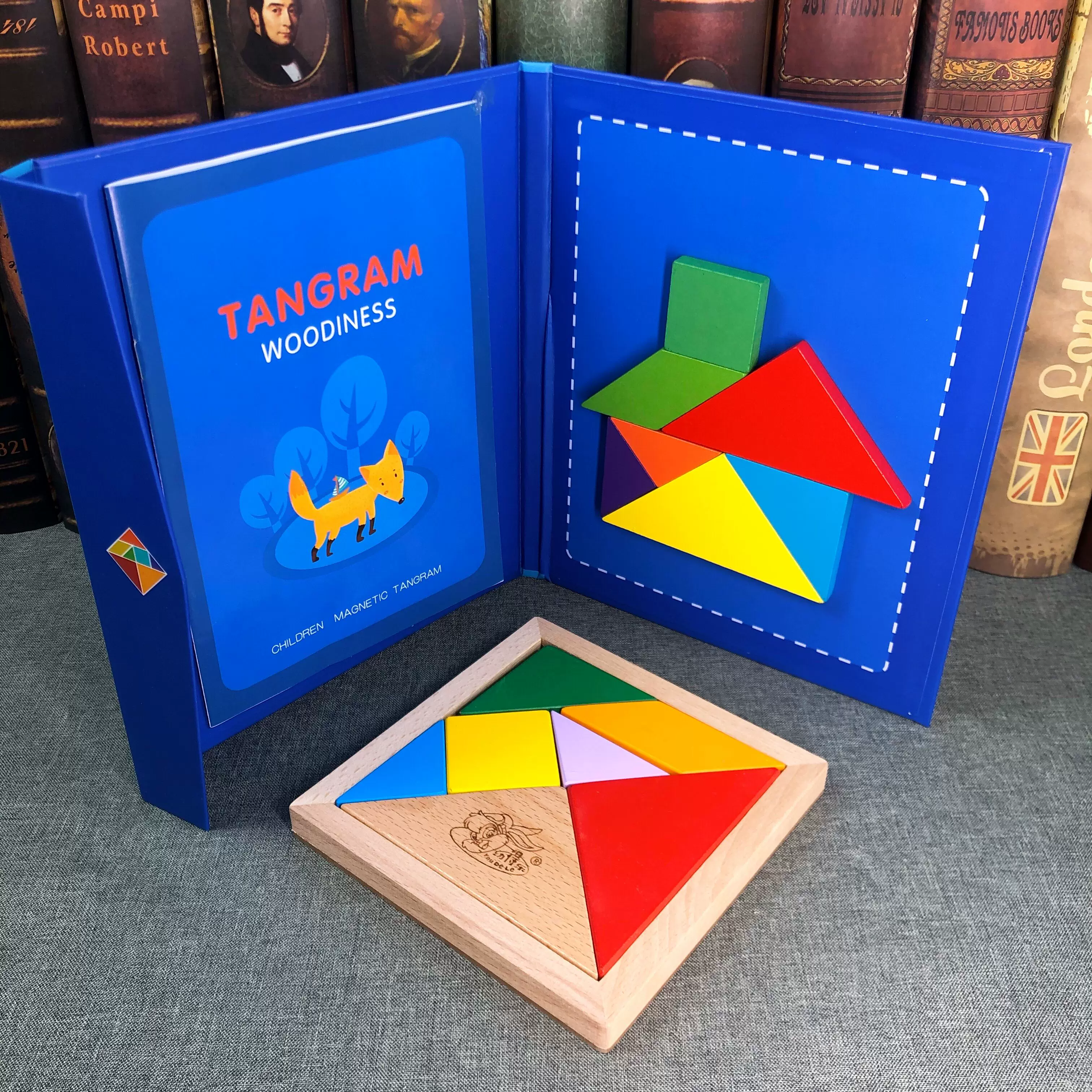 木制七巧板儿童智力开发拼图磁性幼儿园一年级小学生用早教具玩具