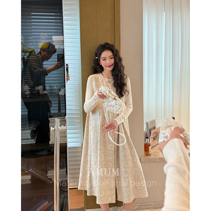 
AMUM Maternity Wear Soft Words ~ Literary Retro Jacquard Tank Top Cotton Sleeveless Temperament Dress