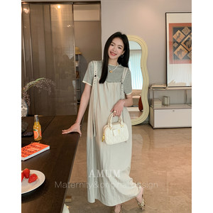 
AMUM pregnant women wear eyes in summer ~ playful Japanese pleated loose silhouette adjustable simple strap skirt