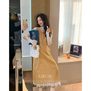 
AMUM's maternity wear is a crush~Sweet lace splicing sleeveless layered knitted sundress