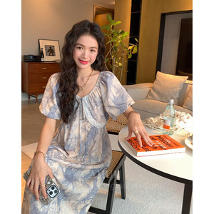 
AMUM maternity wear muse French style ~ lace fashionable floral puff sleeve summer short-sleeved dress long skirt