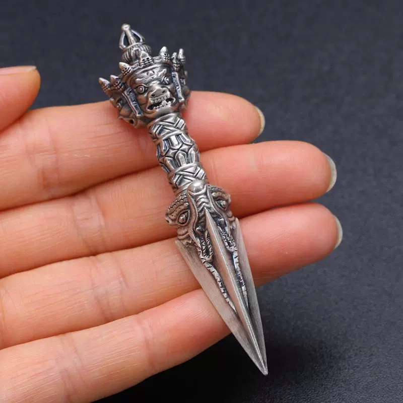 藏式降护银金刚杵魔吊坠大威德金刚撅个性男女