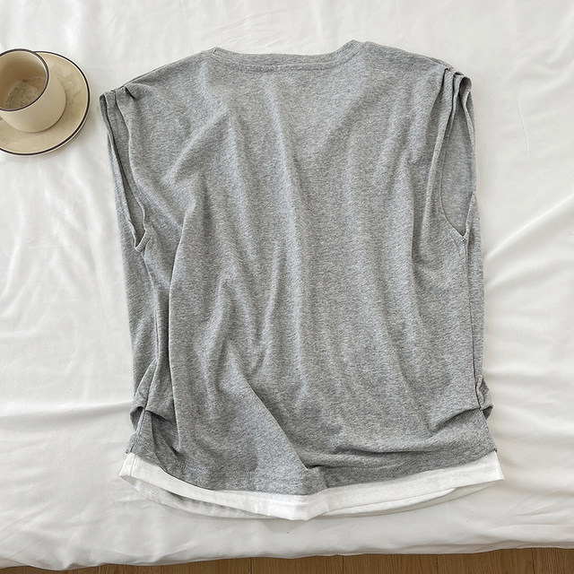 Women Summer Versatile Fake Two O Neck T Shirt