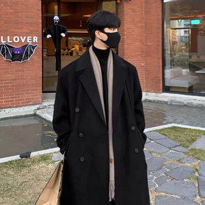 Winter woolen coat men's medium -length Korean version over -the -knee thickened woolen coat ins ingredient Korean trench coat material