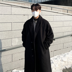Autumn and winter woolen woolen coat men's medium long black loose woolen woolen coat ins