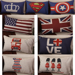 Cotton and Linen Throw Pillow, American-Style Rectangular Crown Sofa Cushion, Office Car British-Style Backrest Lumbar Pillow, Union Jack Flag