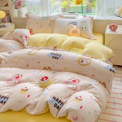 Milk Velvet Quilt Cover Class a Small Fresh Bed Bed Sheets Four-Piece Set Winter Warm Thickeneded Coral Velvet Bed Bed Sheets Three-Piece Set