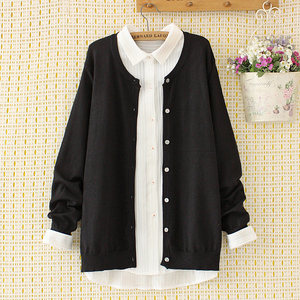 Large -size knitwear jacket Female cardigan Spring and Autumn Thin Fat Sister Pure Simple Basic Basic Basic Basic Circular Sweater