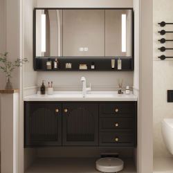 French-Style Oak Bathroom Cabinet Set with Integrated Ceramic Washbasin and Solid Wood Bathroom Vanity