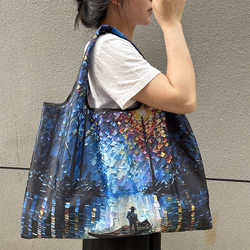 Van Gogh Oil Painting Eco-Friendly Bag Foldable Shopping Bag Supermarket Grocery Bag Lightweight Waterproof Storage Bag Eco-Friendly Bag