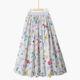 Spring new Korean version small fresh high waist slim A-line large hem skirt commuting cartoon printed mid-length cotton skirt
