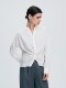 Women's first cotton French knot shirt 25 summer V-neck blue long-sleeved shirt short waist slack design