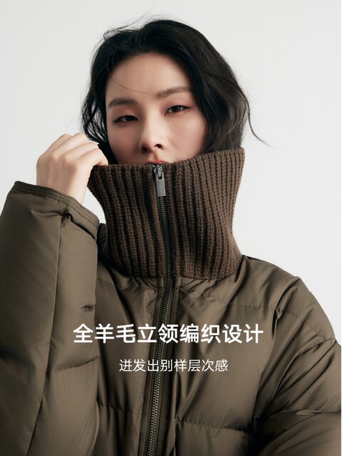 First cotton wool knitted large lapel down jacket for women 90 white goose velvet winter turtle back bread jacket mid-length stand-up collar jacket
