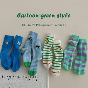 
Children's Boneless Socks Spring and Autumn Boys' Korean Version Cartoon Embroidered Mid-Tube Socks Medium-sized Children's Letters Versatile Trendy Socks