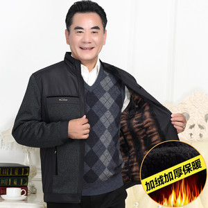 Autumn and winter men with velvet thickened cotton jacket middle -aged dad cotton clothes winter jacket middle -aged and elderly grandpa jacket