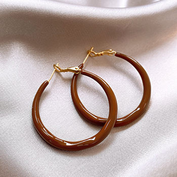 Retro Hong Kong style brown large earrings earrings for women with high-end earrings 2025 new hot plain earrings