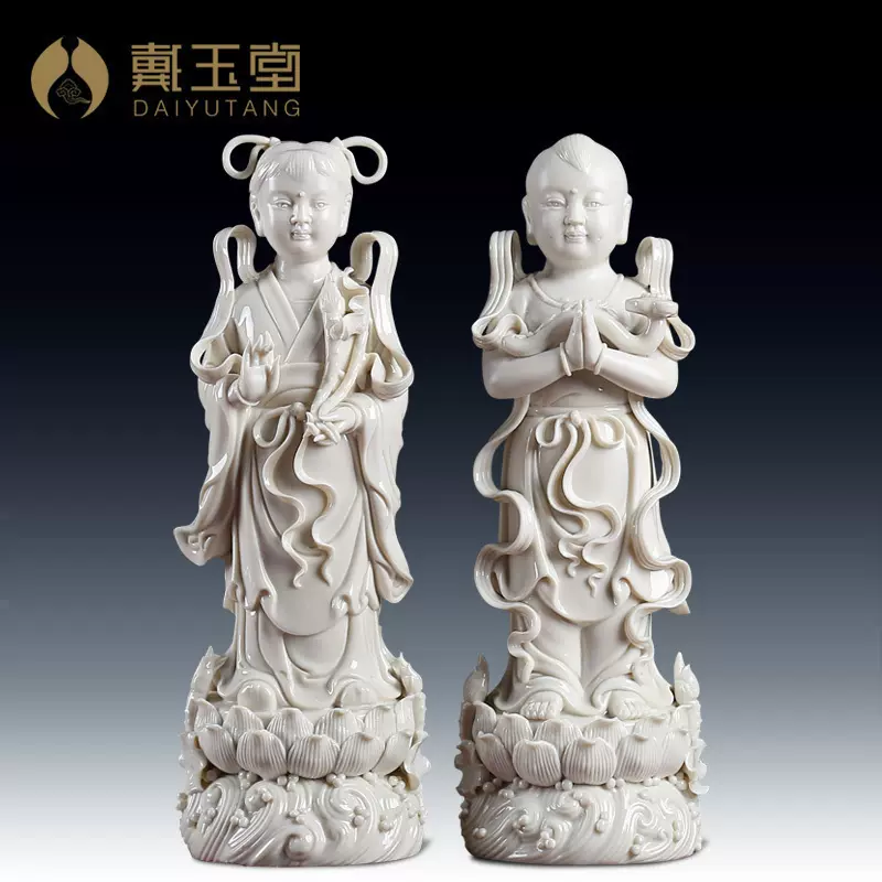 戴玉堂陶瓷金童玉女佛像家用供奉摆件观音善财童子龙女童男童女像-Taobao