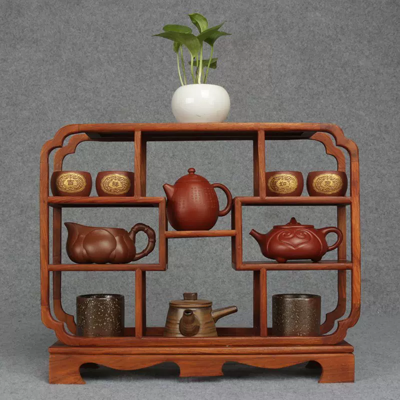 花梨木博古架桌面擺件中式紅木多寶閣榫卯結構實木茶具展示架明清風格