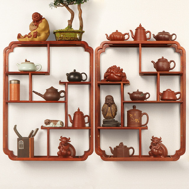 Wall-mounted Bogu rack rosewood tea set rack teapot display rack solid ...