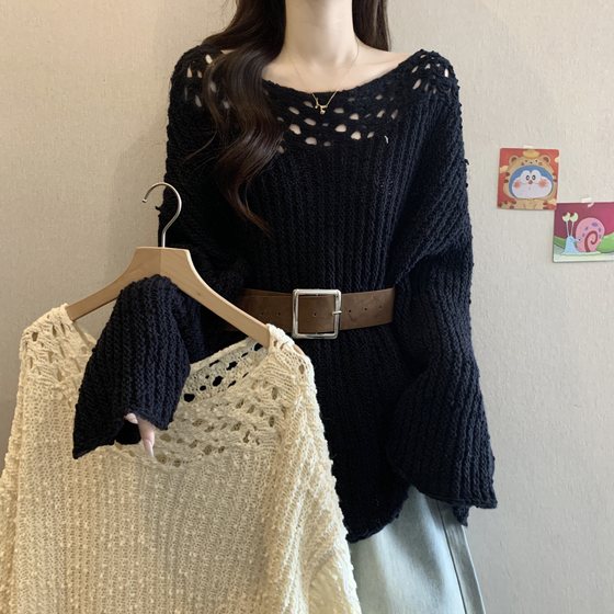 
Candy design sense hollow grain sweater for women in autumn and winter fat MM waist-hugging and slimming fashionable and versatile sweater